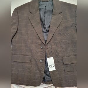 Zara Men's Brown Plaid Blazer
